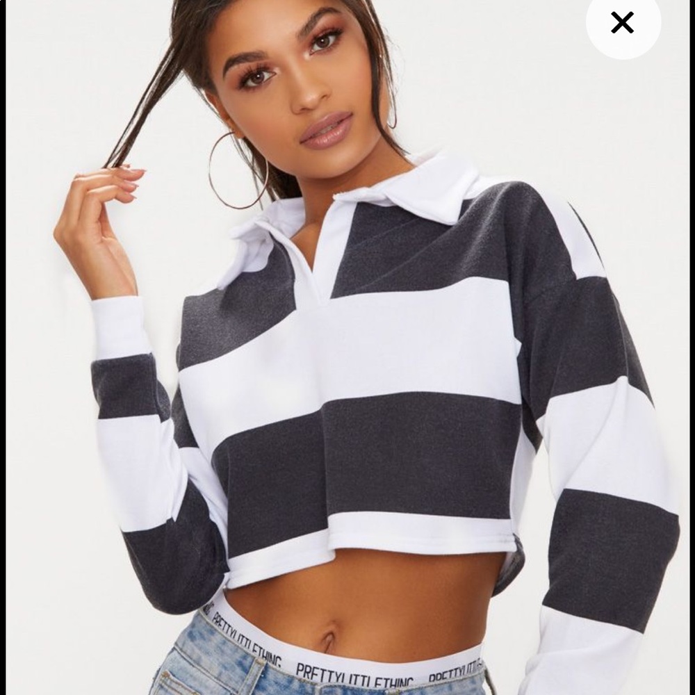 PrettyLittleThing Stripe Collar Polo Crop Top